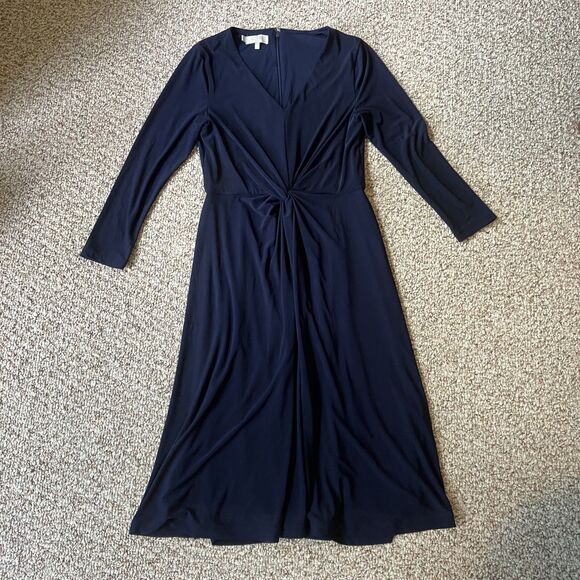 Hobbs London Womens Midi Dress Size 6 Knot Waist Coastal Navy Blue Classic - Picture 1 of 13